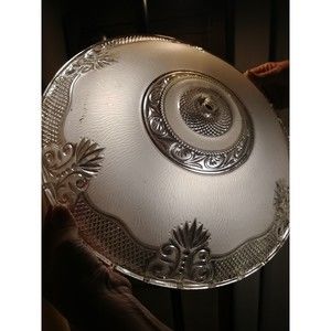 1900's vintage etched frosted glass ceiling light fixture shade 14 in